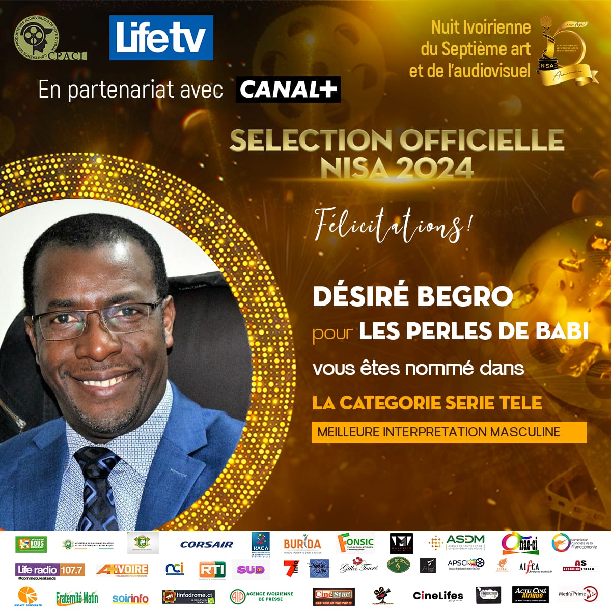 PRIX DE LA MEILLEURE INTERPRÉTATION MASCULINE: DÉSIRÉ BEGRO pour LES PERLES DE BABI