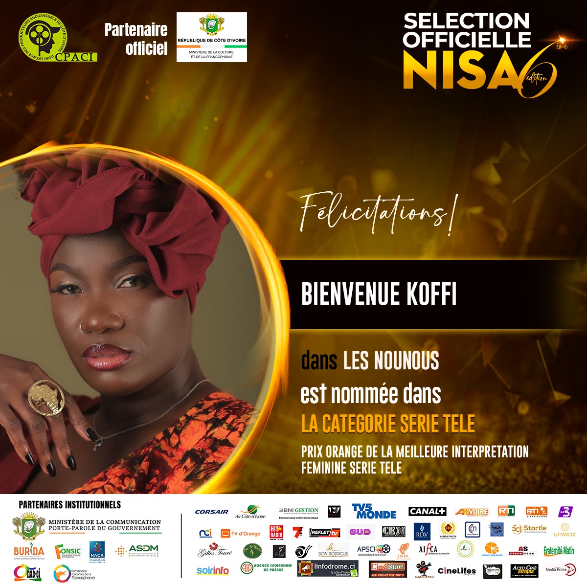 PRIX DE LA MEILLEURE INTERPRÉTATION FÉMININE SERIE TÉLÉ:  BIENVENUE KOFFI dans LES NOUNOUS